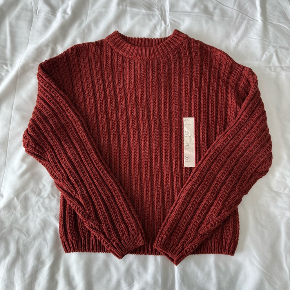 Brick Red Ribbed Knit Sweater